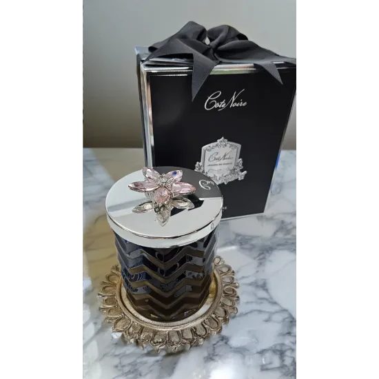 Côte Noire - Herringbone sviečka Black & Silver so šatkou, Ružové šampanské