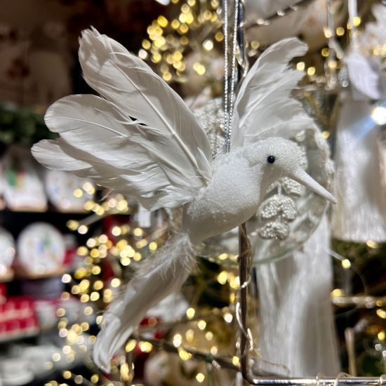 Vánoční dekorace ptáček na zavěšení s flitry 2ks, 8x13x2,5 cm