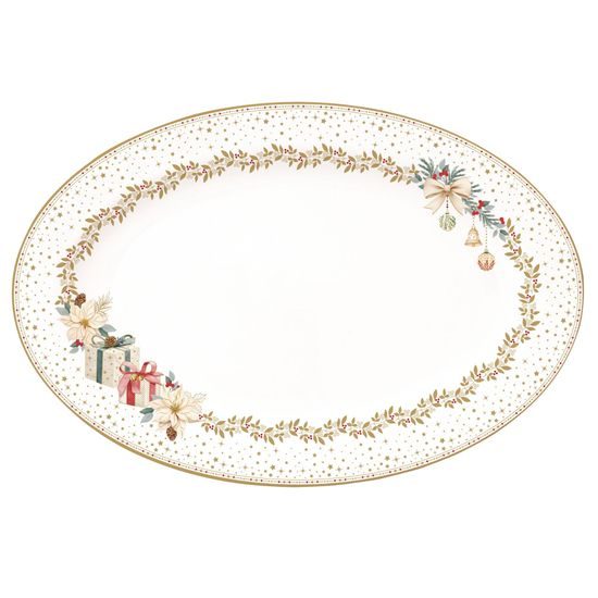Vánoční servírovací oválný podnos na cukroví White Elegance 35x23,5cm, Easy Life