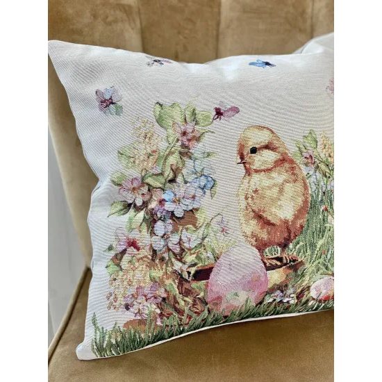Velikonoční gobelínový potah na polštář s kuřátkem, 45x45cm