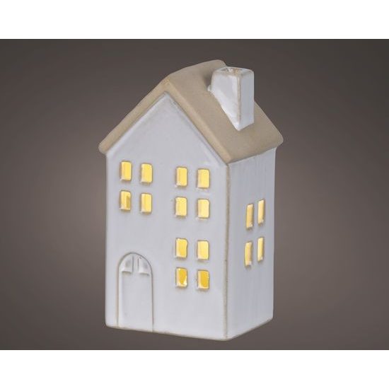 Keramická dekorace domeček s LED osvětlením, 6,2x7,4x12,7cm