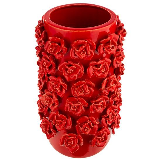 Keramická váza s růžemi červená, 17 x 30,5 cm