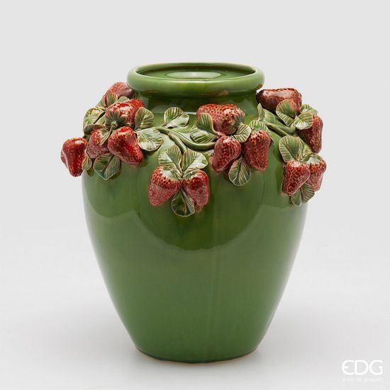 Keramická váza s jahodami Strawberries Amphora zelená, 35x33 cm