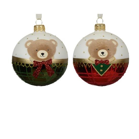 Vianočná sklenená ozdoba s medvedíkom 1ks, 8 cm