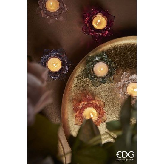 Sklenený svietnik na čajovú sviečku vodná ľalia ružový, 4x10 cm