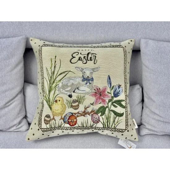 Velikonoční gobelínový potah na polštář Happy Easter, 45x45cm