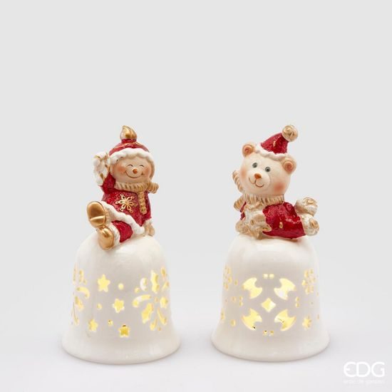 Vánoční dekorace svícen zvoneček skřítek/medvídek 1ks, 14 cm