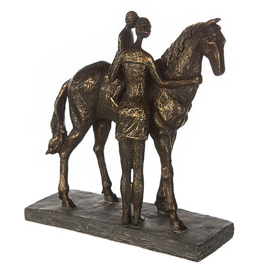 Dekorace soška chlapce s ženou na koni, 9x24x25 cm