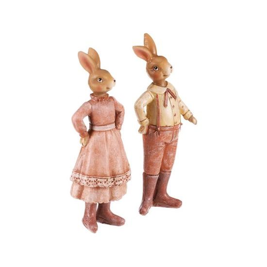 Velikonoční dekorace keramický zajíc v oblečku hnědý 1ks, 5x6x16 cm