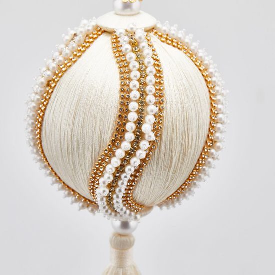 Vánoční ozdoba se střapcem bílo-zlatá, 36x12 cm