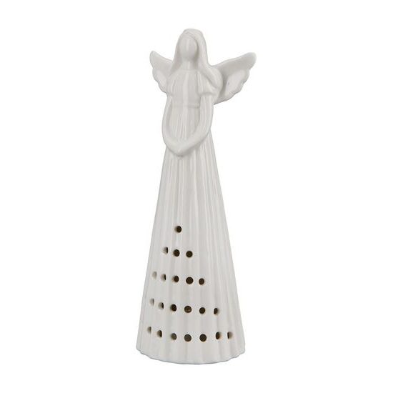 Porcelánový anděl s LED osvětlením bílý, 6x6,5x18,5 cm