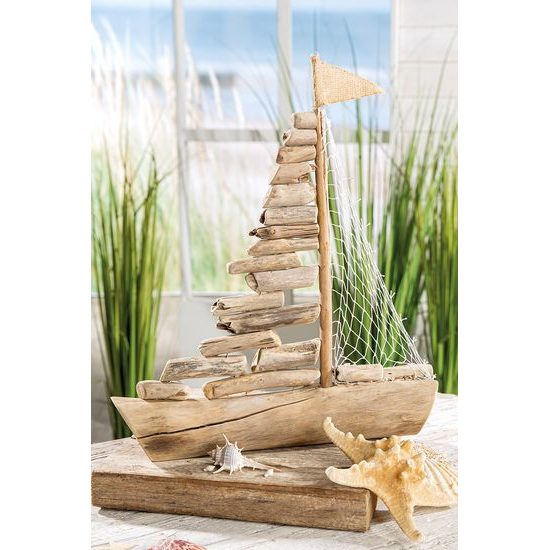 Dřevěná dekorace loď, 6,5x33x40 cm