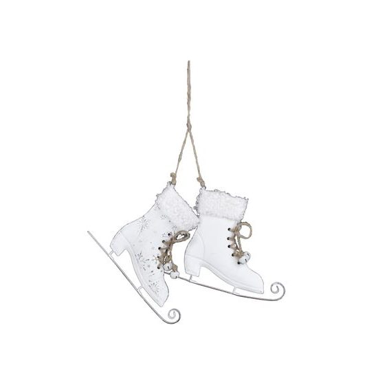 Vánoční dekorace závěsné kovové brusle bílé, 18x25x3 cm