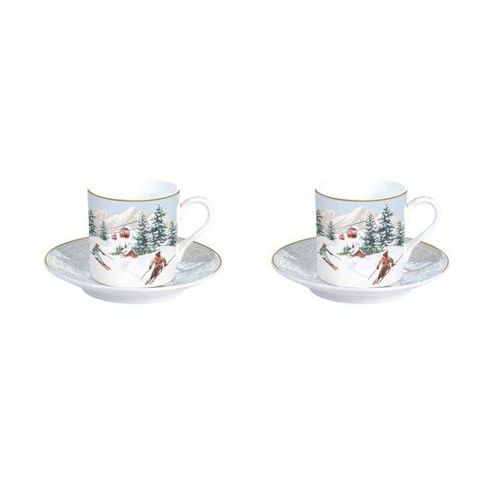 Porcelánový set šálek s podšálkem na espresso lyžaři 2ks 75ml Chalet, Easy Life