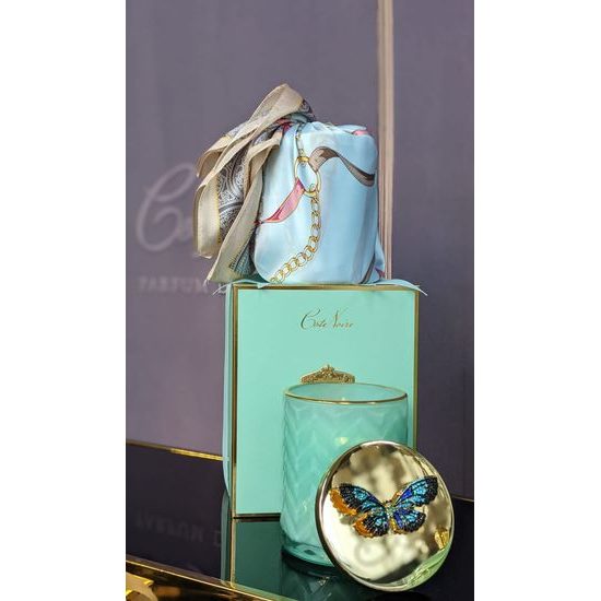 Côte Noire - Herringbone sviečka Tiffany Blue & Gold so šatkou, Perzská limetka