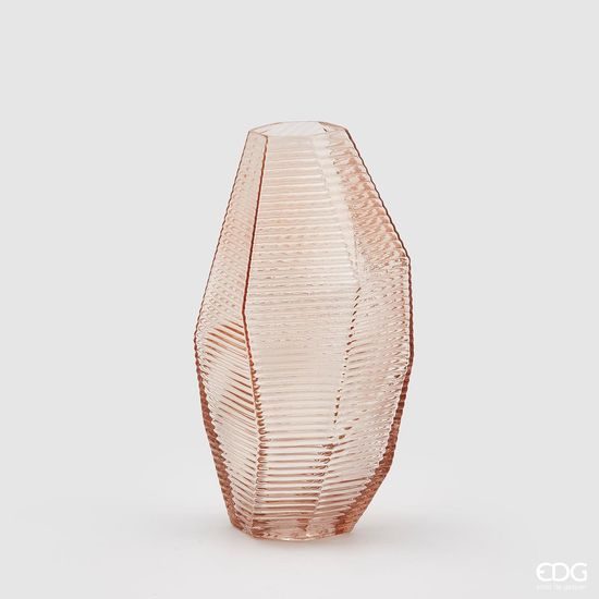 Skleněná váza Sfaccetto růžová, 26x15x10,5 cm