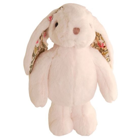 Plyšový zajačik Pretty s kvietkami biely / hnedý 1ks, 25 cm