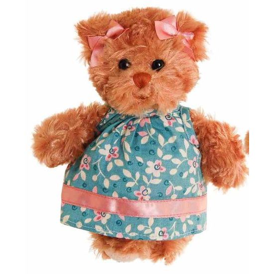 Plyšový medvedík Little Hedvig v modrých šatách hnedý, 15 cm