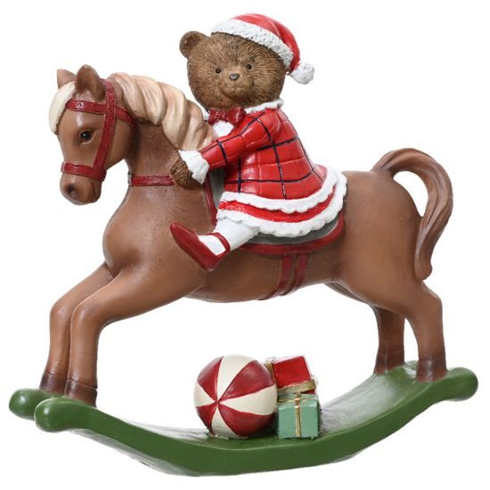 Vianočná dekorácia hojdací kôň s medvedíkom, 22x8x20,5 cm