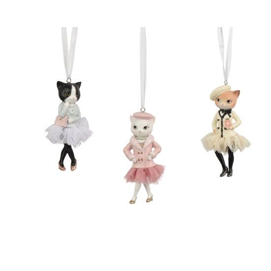 Dekorace figura kočičí dáma v outfitu na zavěšení 1ks, 3,2x2,5x10,2cm