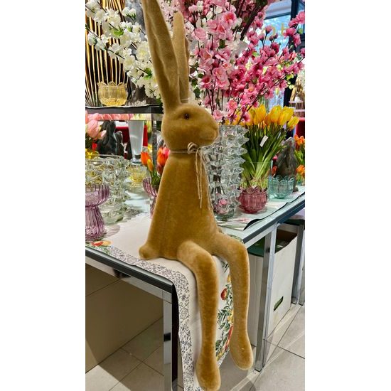 Velikonoční dekorace semišový sedící zajíc hnědý, 28x28x92 cm