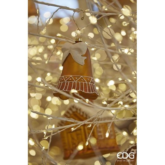 Vianočná sklenená ozdoba perníkový zvonček 1ks, 10x8 cm