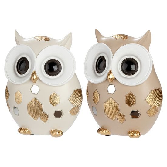 Dekorace figurka sova Midas bílá/hnědá 1ks, 6x9,5x12 cm