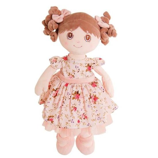 Plyšová bábika Nadinka v kvetovaných šatách, 25 cm