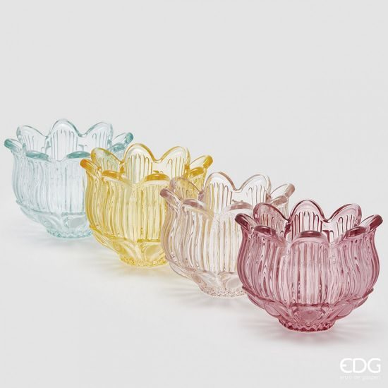 Sklenený svietnik na čajovú sviečku v tvare tulipánu 1ks, 10x12,5 cm