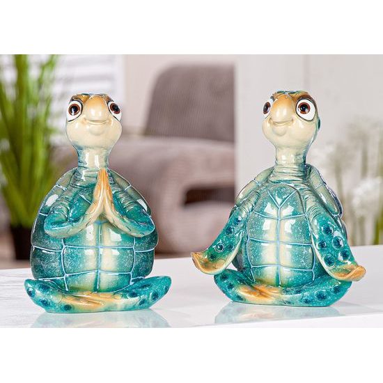 Dekorace figurka meditující želvička modrá 1ks, 8,5x13x15,5 cm