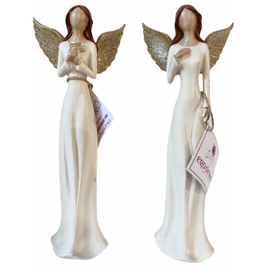 Dekorace figura anděl Lea krémová/zlatá 1ks, 23x9x5 cm