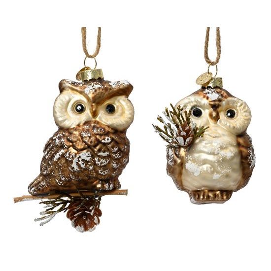 Vianočná sklenená ozdoba sova 1ks, 7,5-10 cm
