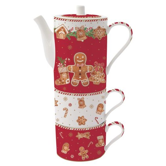 Vánoční porcelánová sada 2 hrnky s konvičkou 500ml Fancy Gingerbread, Easy Life