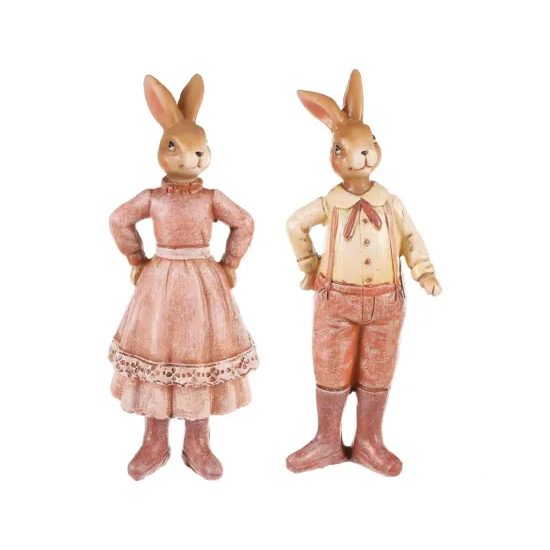 Velikonoční dekorace keramický zajíc v oblečku hnědý 1ks, 5x6x16 cm