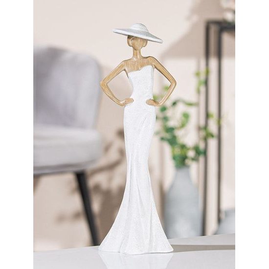 Dekorace figura dáma v klobouku stojící, 8x10x30 cm