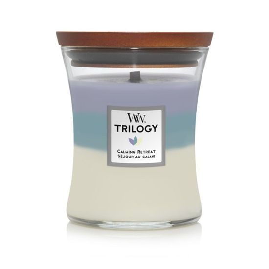 Woodwick - Trilogy Calming Retreat sviečka váza stredná, 275 g