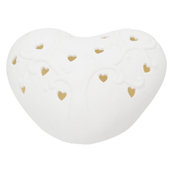 Porcelánová dekorace srdce s LED osvětlením bílé, 14x15,5x8 cm