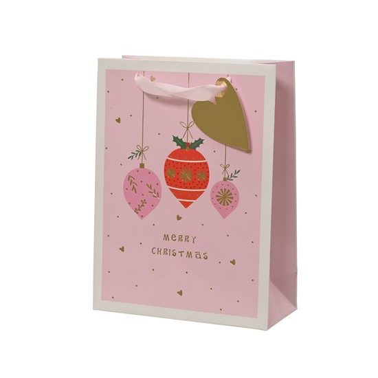 Vánoční dárková taška Merry Christmas růžová, 12x6,5x16cm