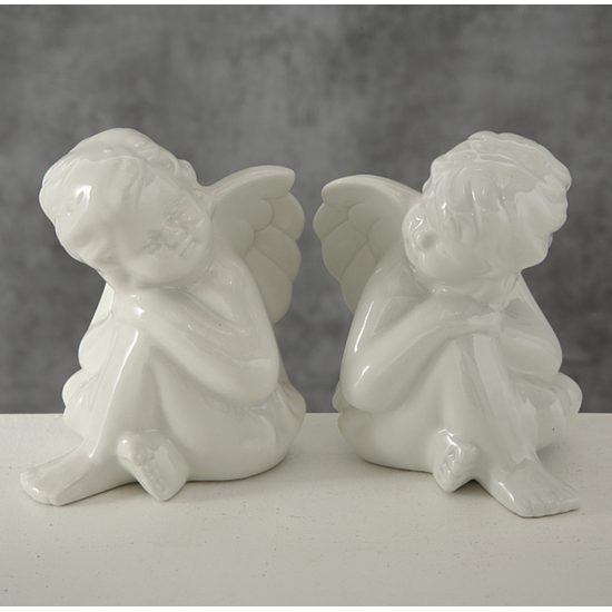 Porcelánový anděl Mirra sedící bílý, 11x10x9 cm