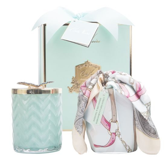 Côte Noire - Herringbone sviečka Tiffany Blue & Gold so šatkou, Perzská limetka