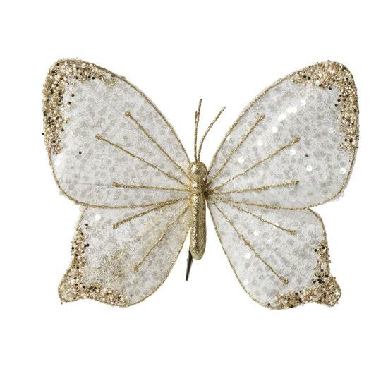 Vánoční dekorace motýl s flitry na klip, 3x33x25cm