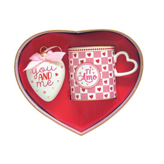 Porcelánová sada hrnek 320ml a keramické srdíčko na zavěšení 7x10cm Cuoricini, Easy Life