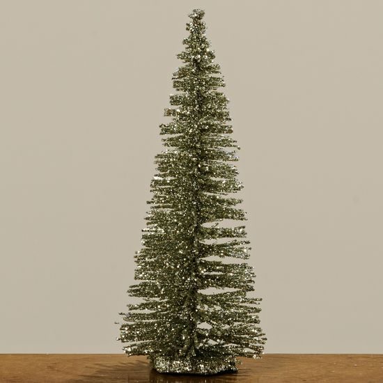 Vianočná dekorácia stromček s flitrami strieborný, 15cm