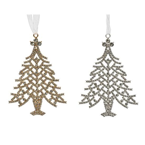 Vánoční dekorace stromeček na zavěšení s flitry zlatý/stříbrný 1ks, 0,2x7,5x10 cm