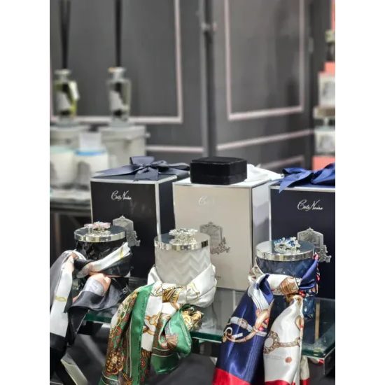 Côte Noire - Herringbone sviečka Black & Silver so šatkou, Ružové šampanské