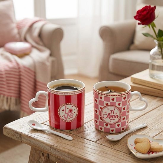 Porcelánová sada dvou hrnků se lžičkami Cuoricini 320 ml, Easy Life