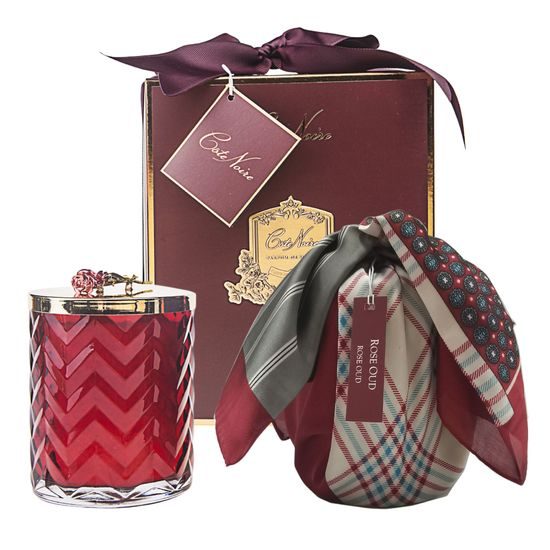 Côte Noire - Herringbone sviečka Red & Gold so šatkou, Rose Oud