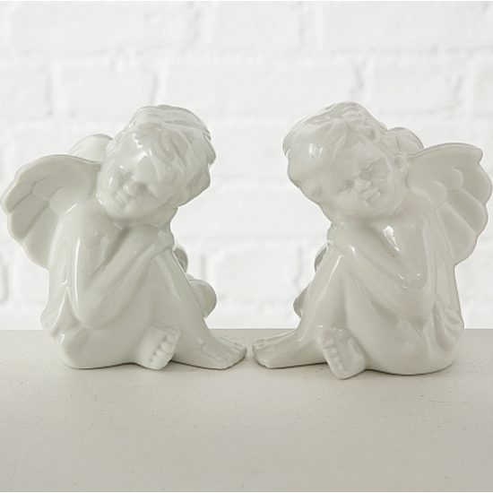Porcelánový anděl Mirra sedící bílý, 11x10x9 cm