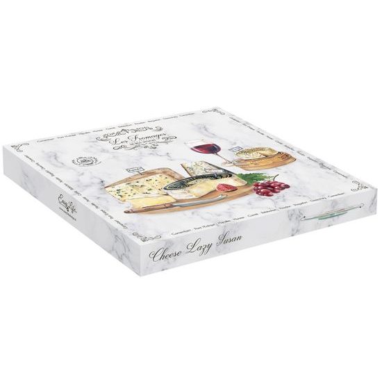 Otočný skleněný servírovací talíř bílý Les Fromages v dárkovém balení 32cm, Easy Life