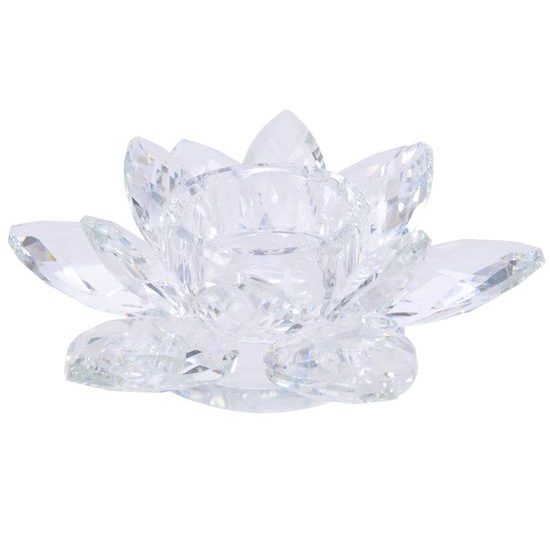 Křišťálový svícen na čajovou svíčku lotosový květ, 13,5x4 cm